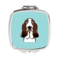 Carolines Treasures Checkerboard Blue Basset Hound Compact Mirror- 2.75 x 3 x .3 In. BB1181SCM